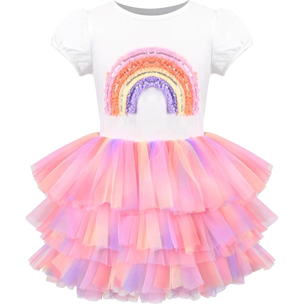 imageGirls Dress Pink Tutu Unicorn Dancing Tiered Skirt Ballet Birthday Party 37Rainbow Sequin