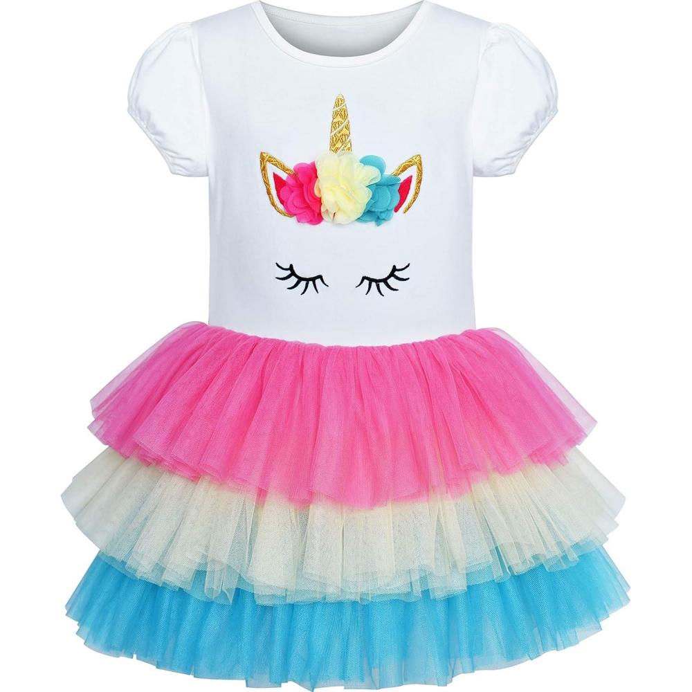 imageGirls Dress Pink Tutu Unicorn Dancing Tiered Skirt Ballet Birthday Party 37Rainbow Unicorn
