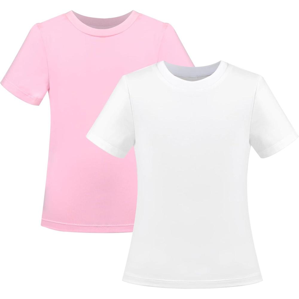 imageSunny Fashion 2 Pack Girls TShirt Top Tee Solid Striped Basic Cozy Cotton EssentialWhite Pink