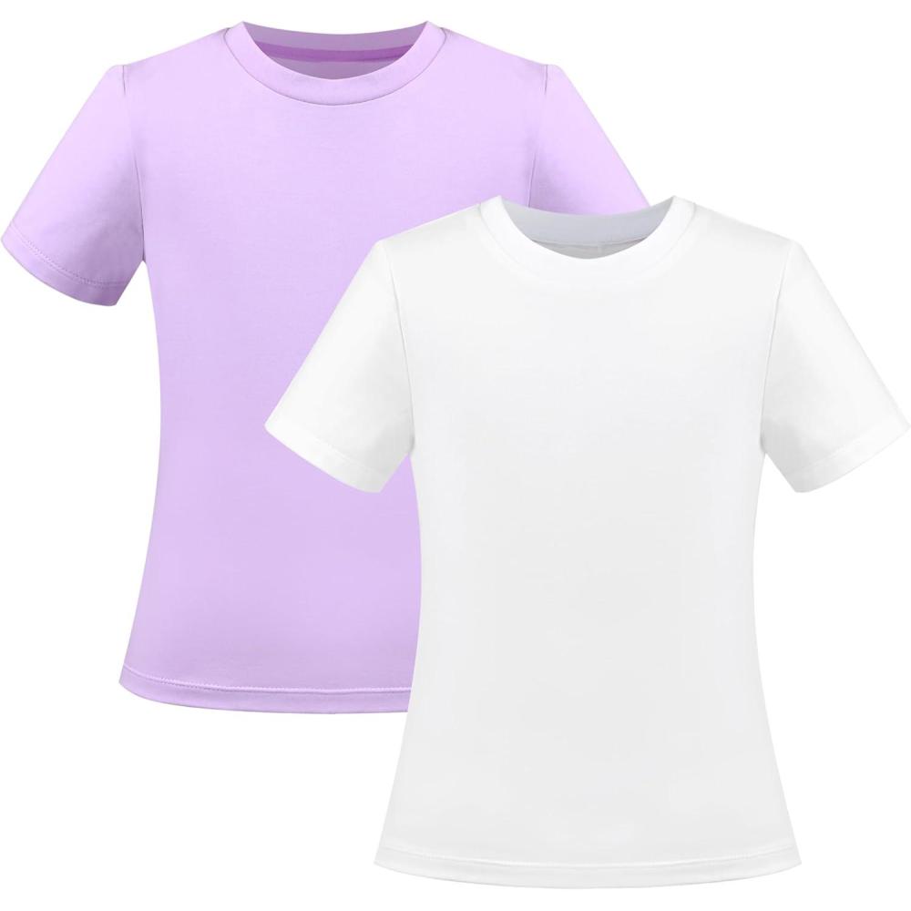 imageSunny Fashion 2 Pack Girls TShirt Top Tee Solid Striped Basic Cozy Cotton EssentialWhite Purple