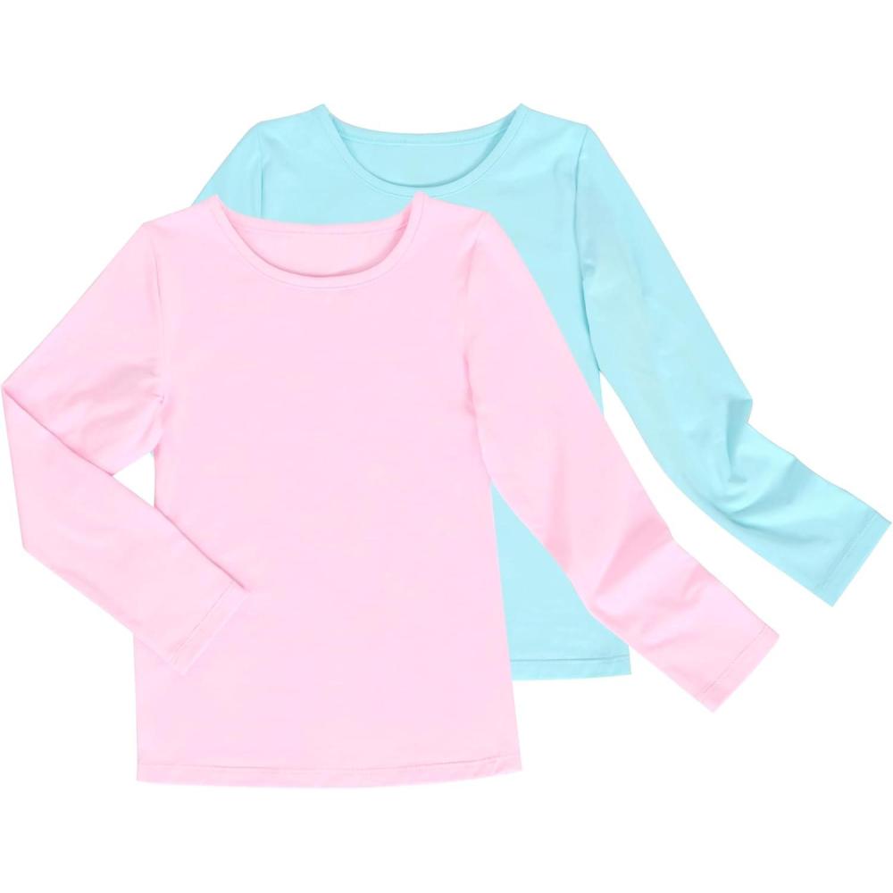 imageSunny Fashion 2 Pack Girls Top Tee Shirt Base Layer Comfort Cotton SoftPink Blue