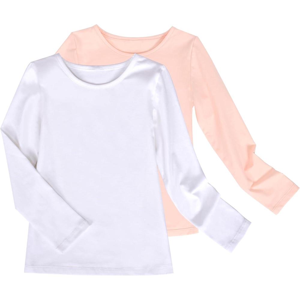 imageSunny Fashion 2 Pack Girls Top Tee Shirt Base Layer Comfort Cotton SoftWhite Light Pink
