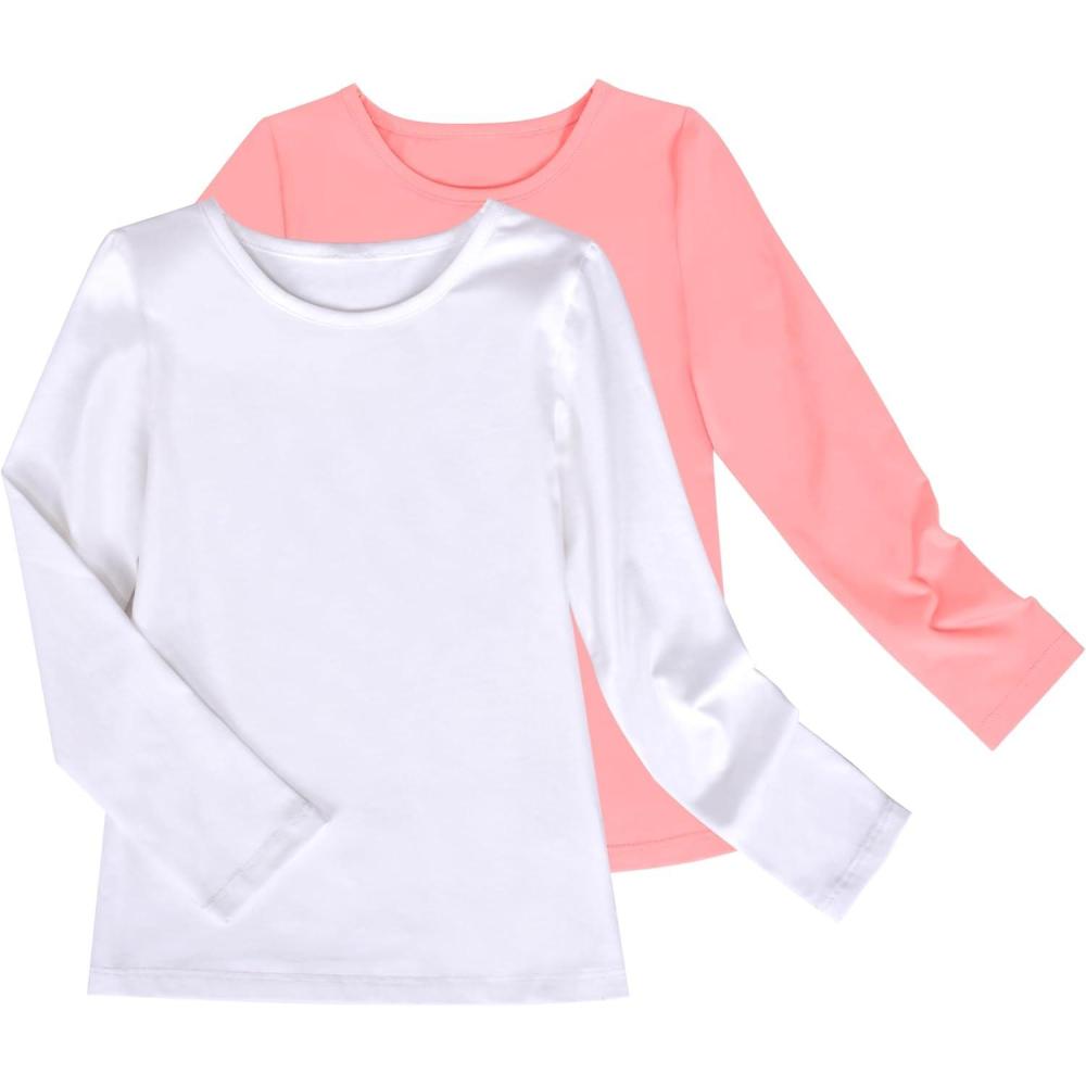 imageSunny Fashion 2 Pack Girls Top Tee Shirt Base Layer Comfort Cotton SoftWhite Pink