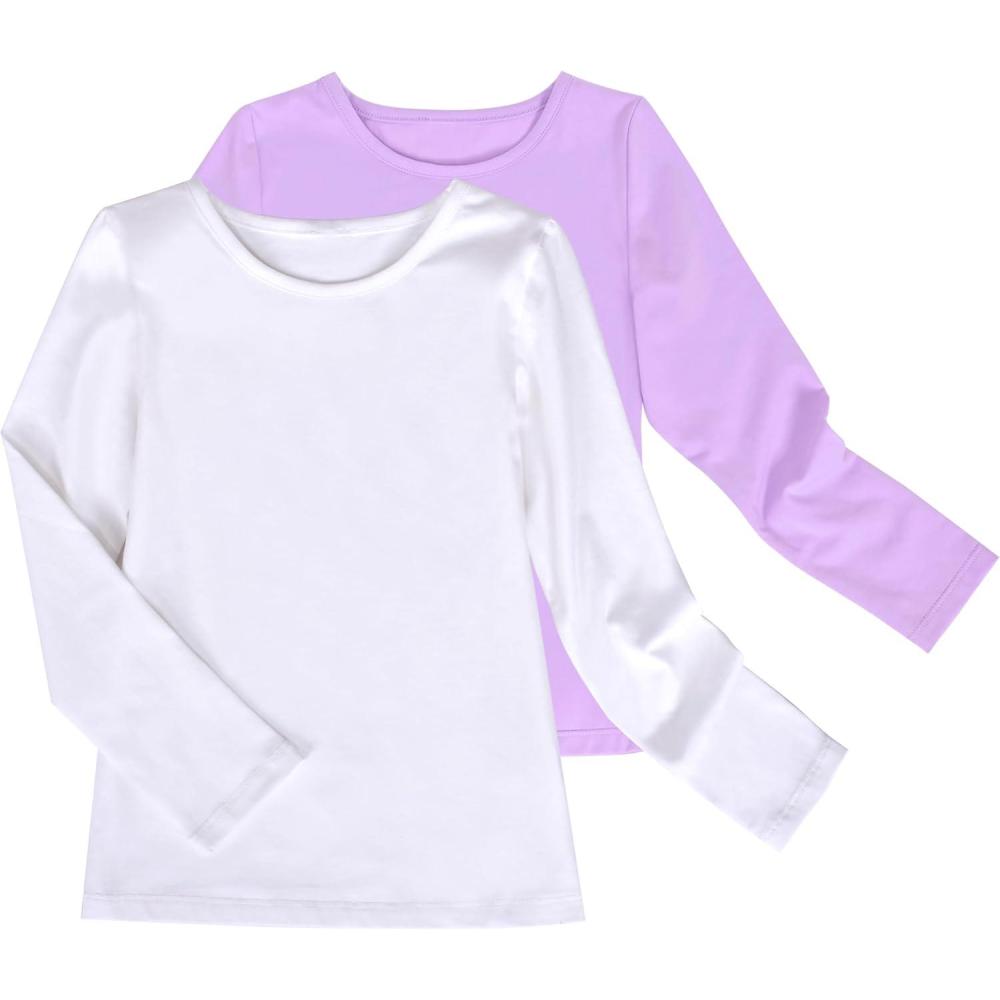 imageSunny Fashion 2 Pack Girls Top Tee Shirt Base Layer Comfort Cotton SoftWhite Purple