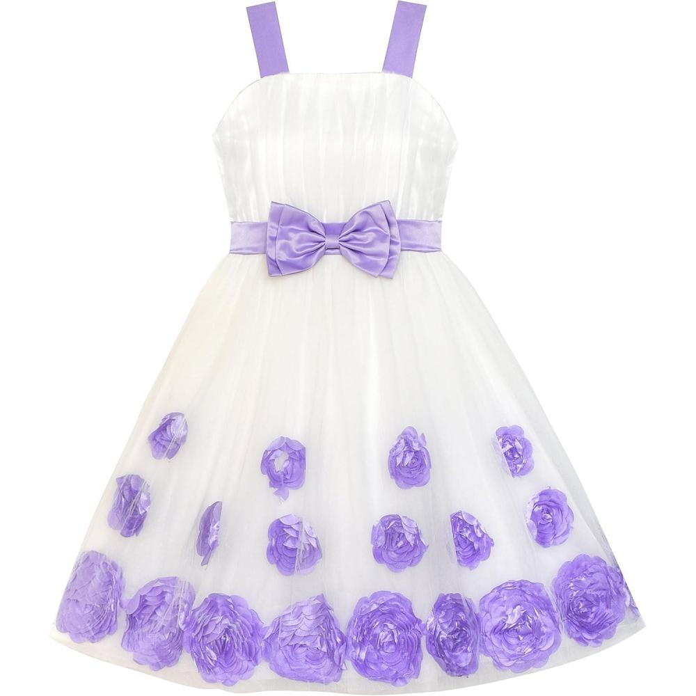 imageSunny Fashion Flower Girl Dress Purple Bow Tie Pageant Wedding Size 512