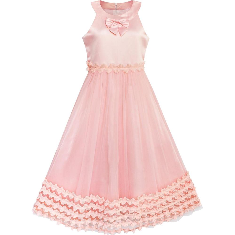 imageSunny Fashion Flower Girls Dress Halter Bow Tie Ruffle Wedding BridesmaidLight Salmon Color