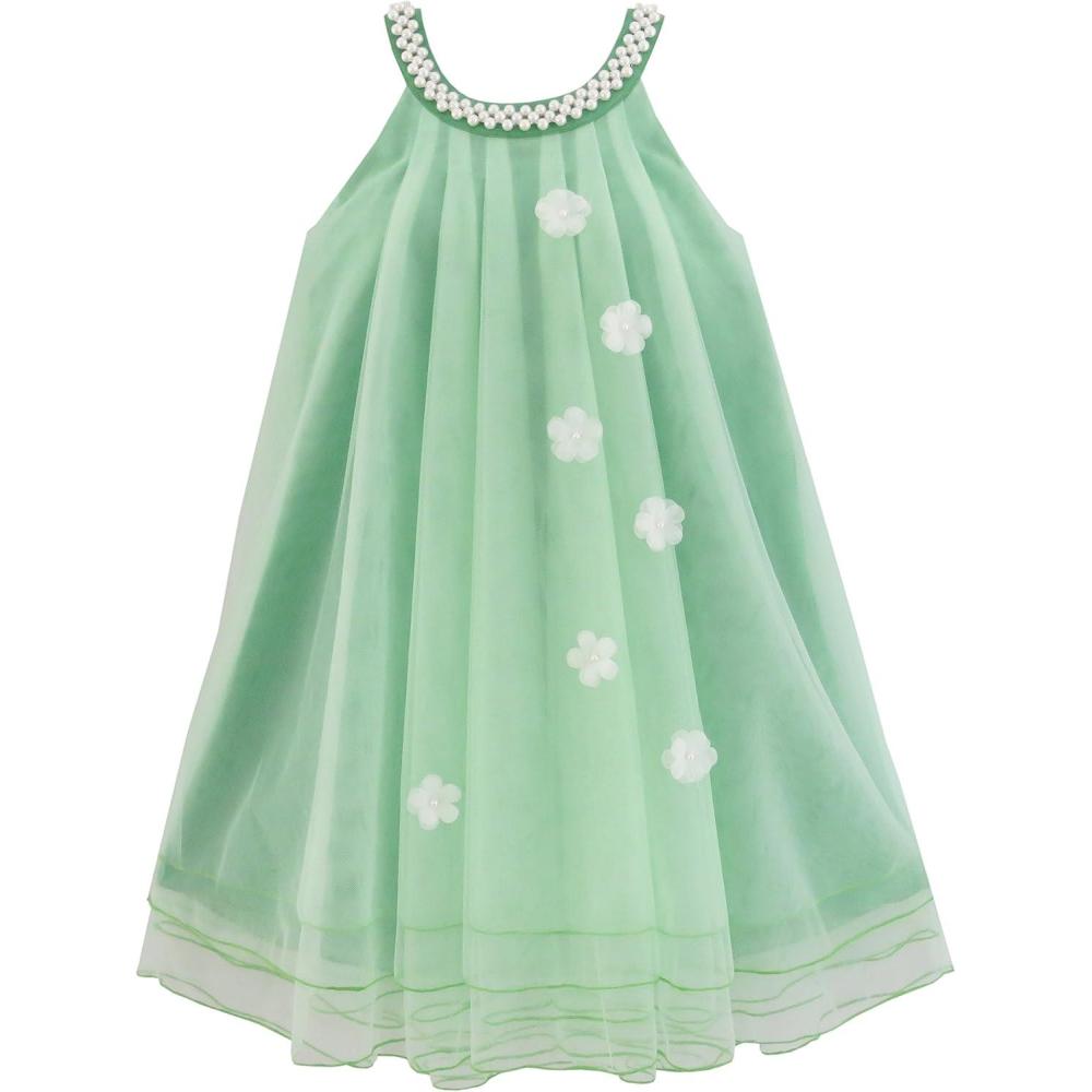imageSunny Fashion Flower Girls Dress Halter Dress Pearl Party Wedding BirthdayGreen