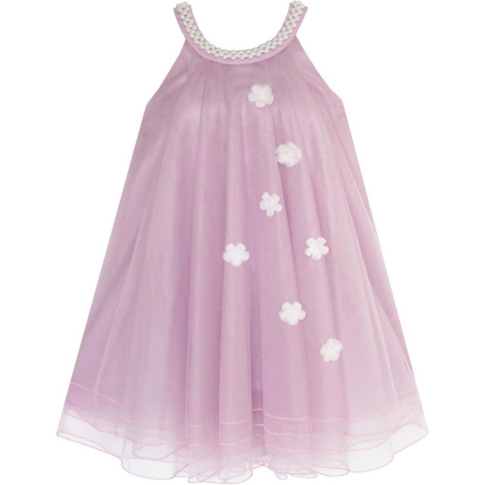 imageSunny Fashion Flower Girls Dress Halter Dress Pearl Party Wedding BirthdayLight Purple