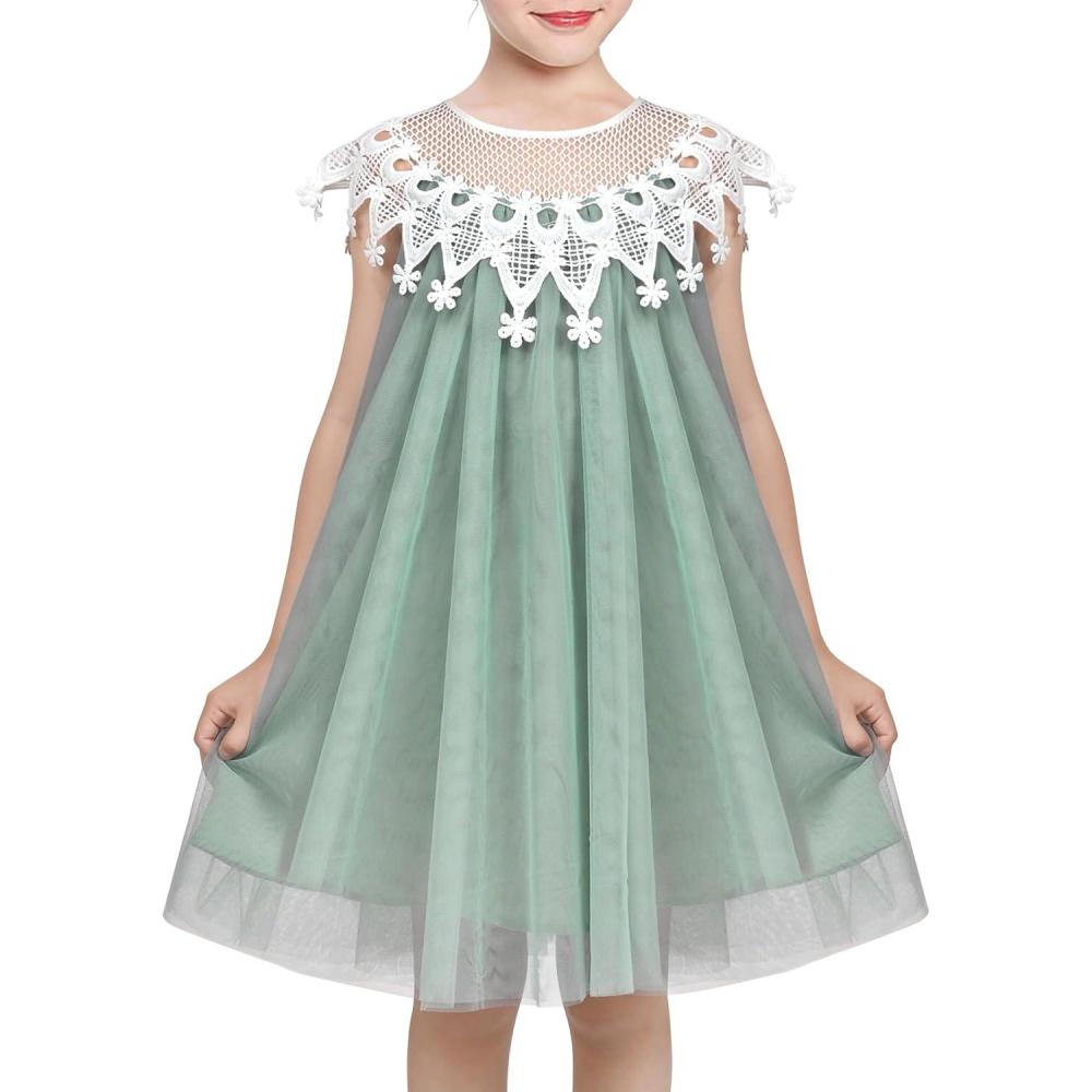 imageSunny Fashion Flower Girls Dress Halter Dress Pearl Party Wedding BirthdayPale Green