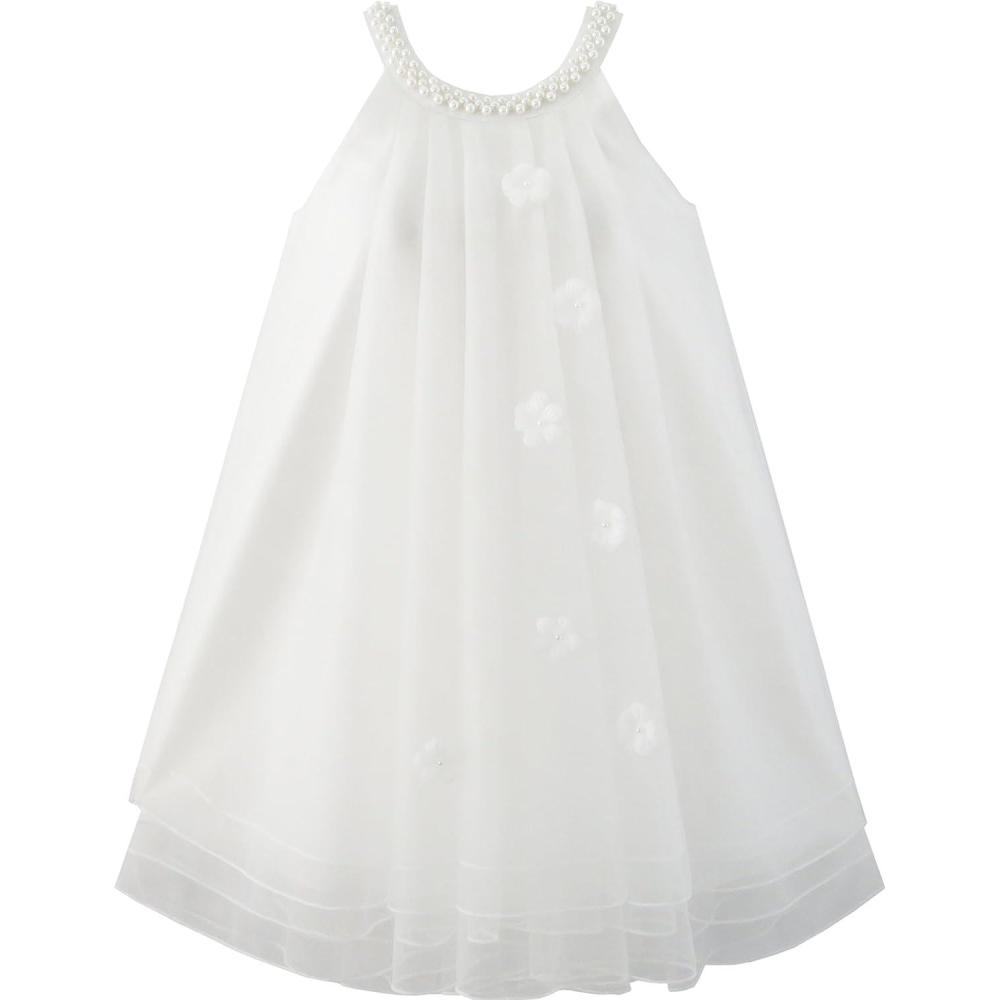 imageSunny Fashion Flower Girls Dress Halter Dress Pearl Party Wedding BirthdayWhite