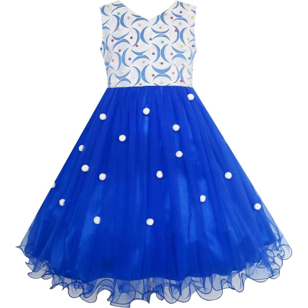 imageSunny Fashion Flower Girls Dress Lace Pearl Flowers Pageant Wedding TulleBlue
