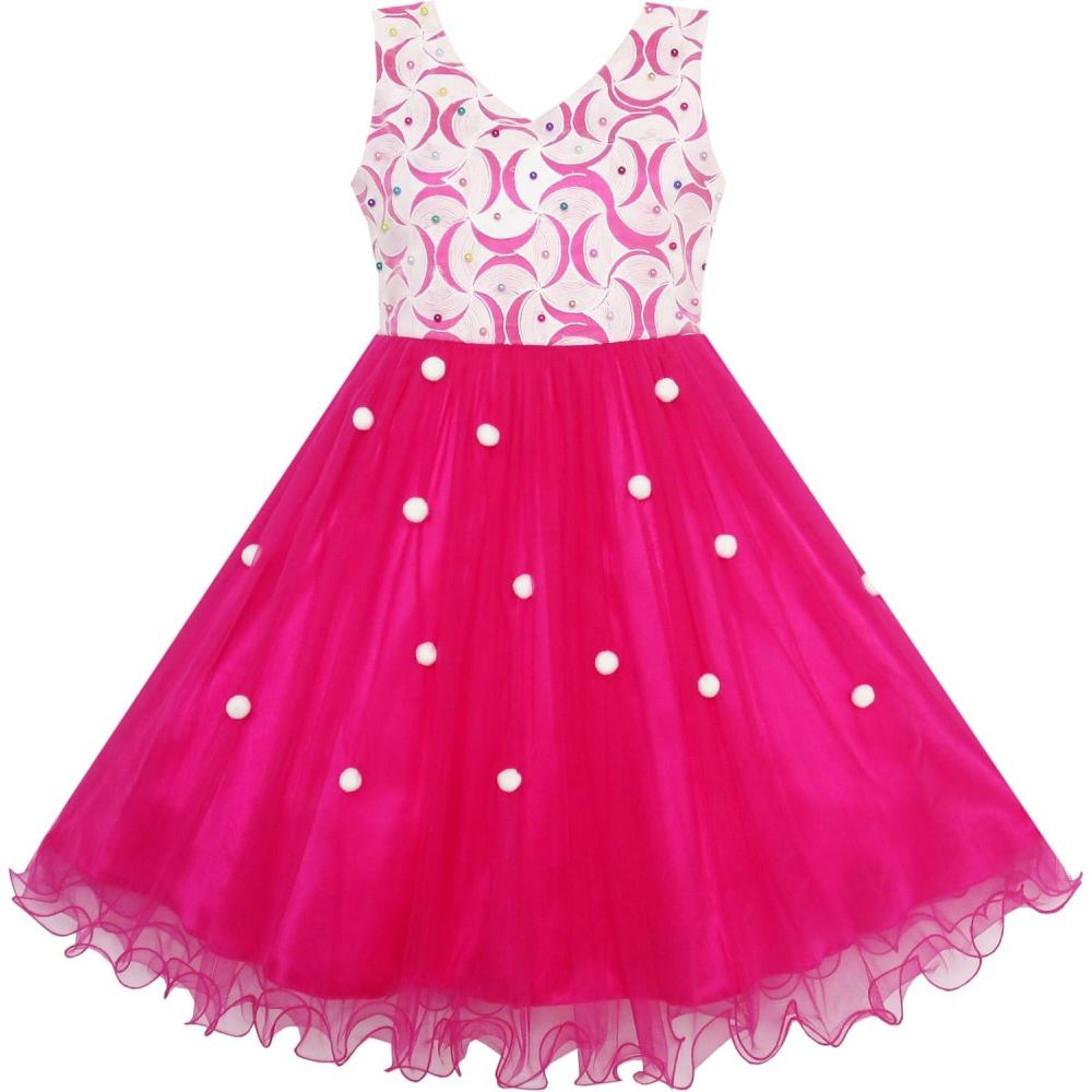 imageSunny Fashion Flower Girls Dress Lace Pearl Flowers Pageant Wedding TullePink