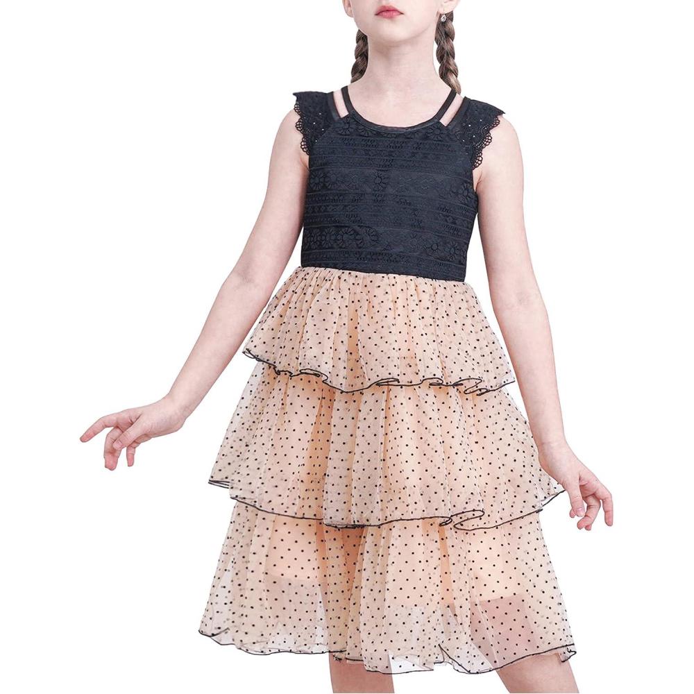 imageSunny Fashion Flower Girls Dress Lace Sequins Sparkling Wedding BridesmaidBeige