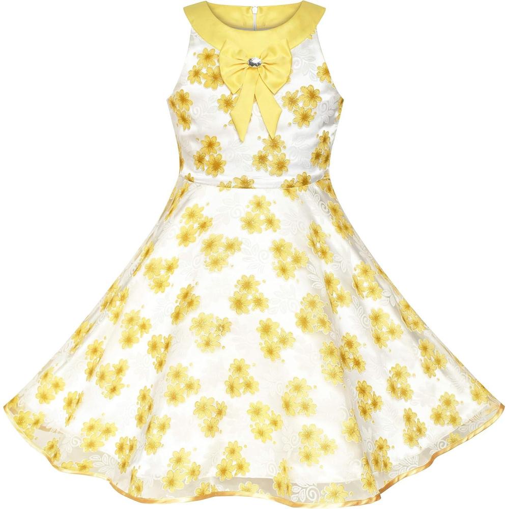imageSunny Fashion Flower Girls Dress Lace Sequins Sparkling Wedding BridesmaidYellow
