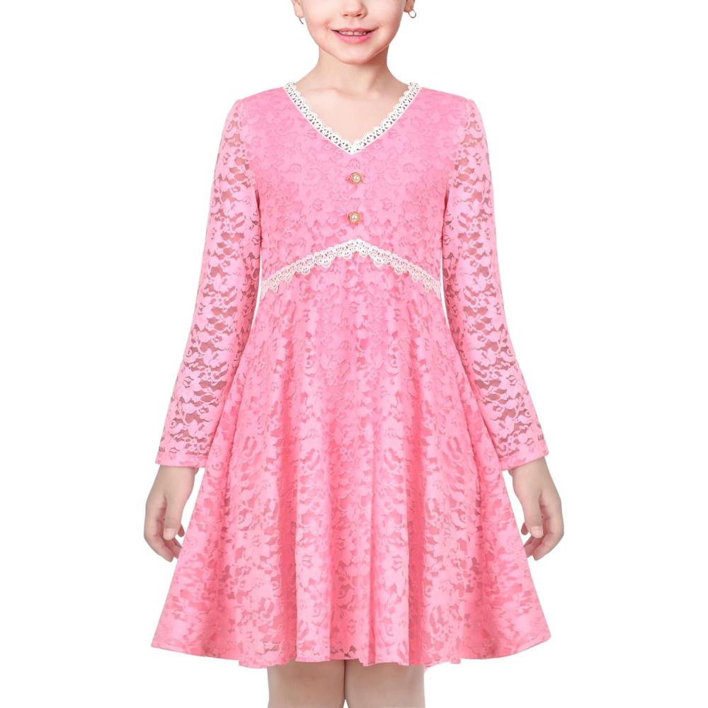 imageSunny Fashion Flower Girls Dress Lace Square Party Pageant Wedding Vintage FormalLight Pink
