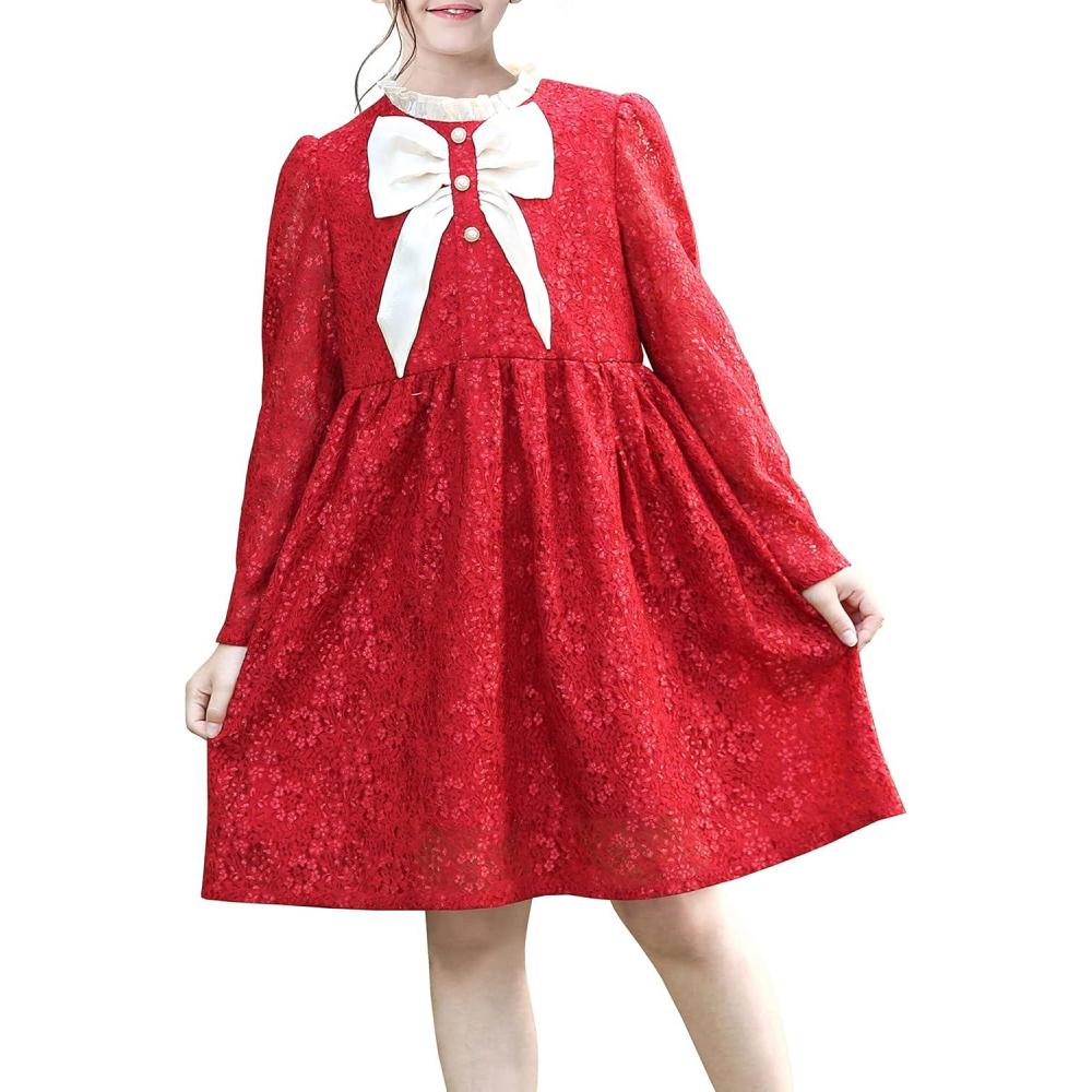 imageSunny Fashion Flower Girls Dress Lace Square Party Pageant Wedding Vintage FormalRed