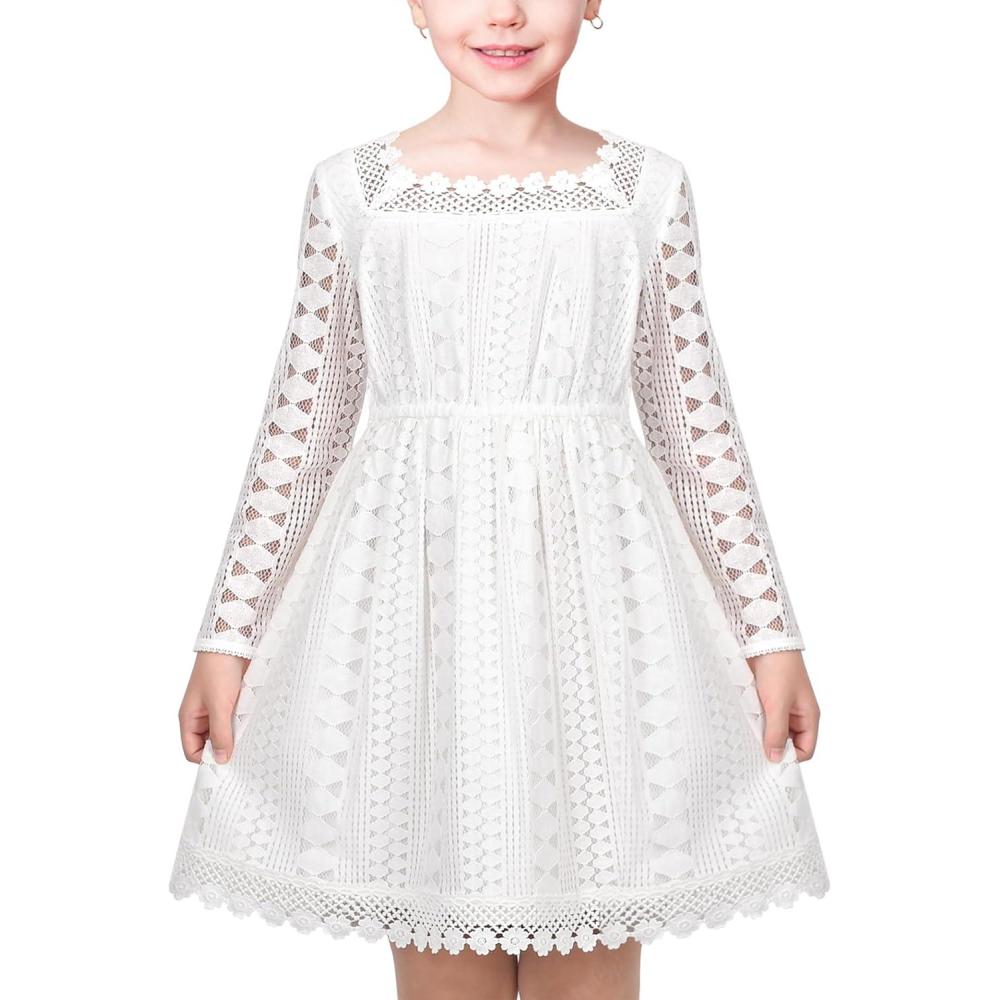 imageSunny Fashion Flower Girls Dress Lace Square Party Pageant Wedding Vintage FormalWhite Diamond Lace