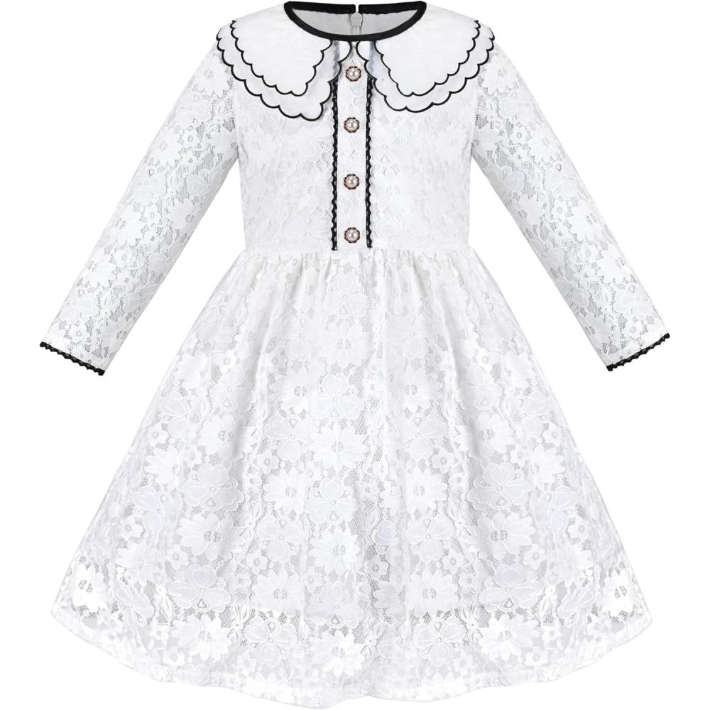 imageSunny Fashion Flower Girls Dress Lace Square Party Pageant Wedding Vintage FormalWhite Flower Lace