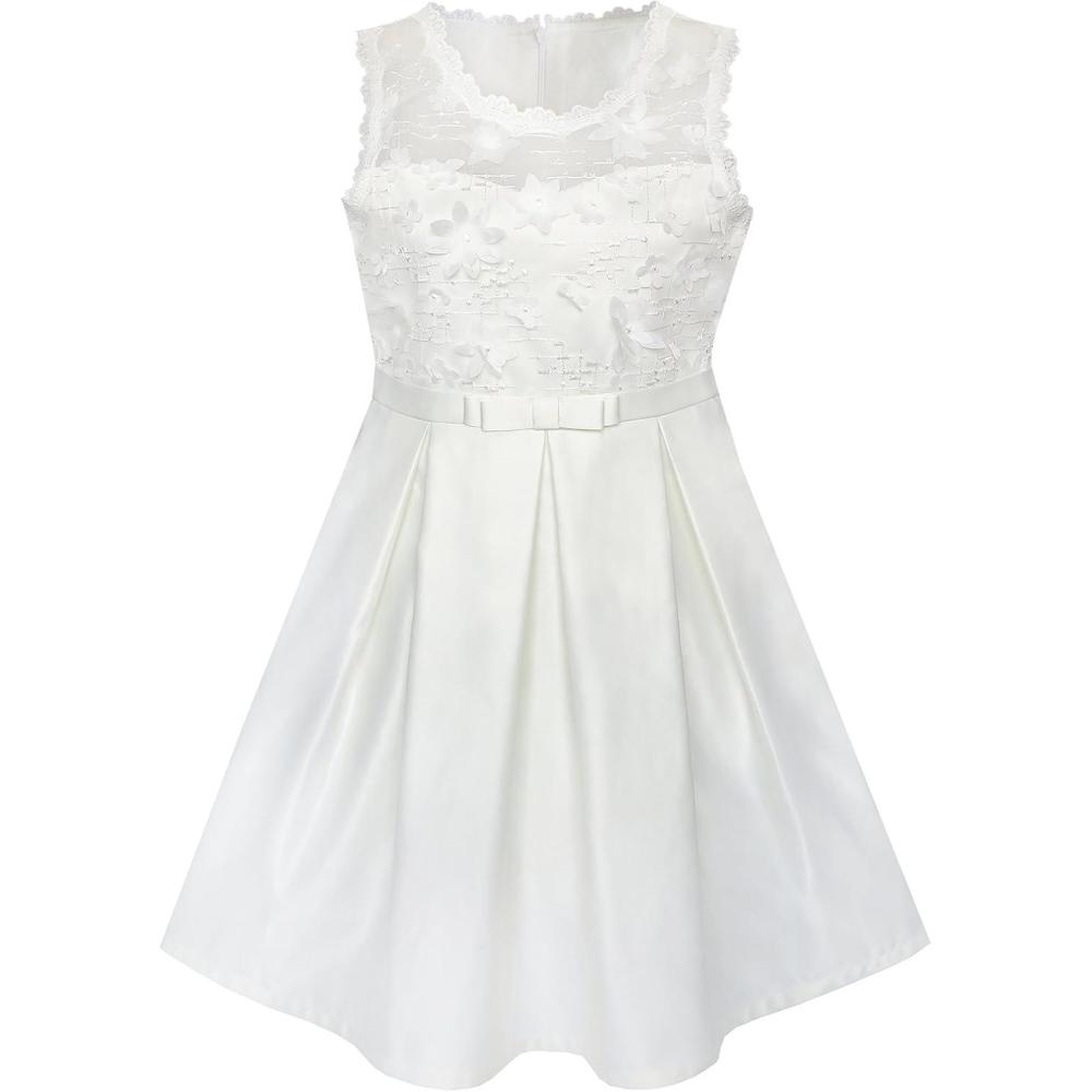 imageSunny Fashion Flower Girls Dress Off White Lace Pleated Hem Wedding Pageant