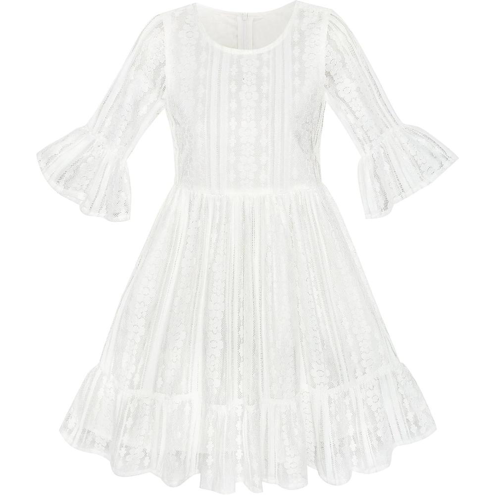 imageSunny Fashion Flower Girls Dress Off White Lace Wedding Pageant Party Size 510White