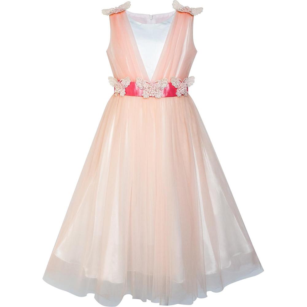 imageSunny Fashion Flower Girls Dress Peach Ruffle Wedding Bridesmaid