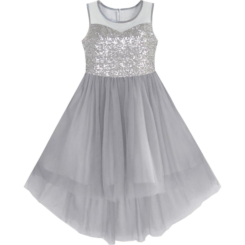 imageSunny Fashion Flower Girls Dress Unicorn Rainbow Pageant Princess PartyGray