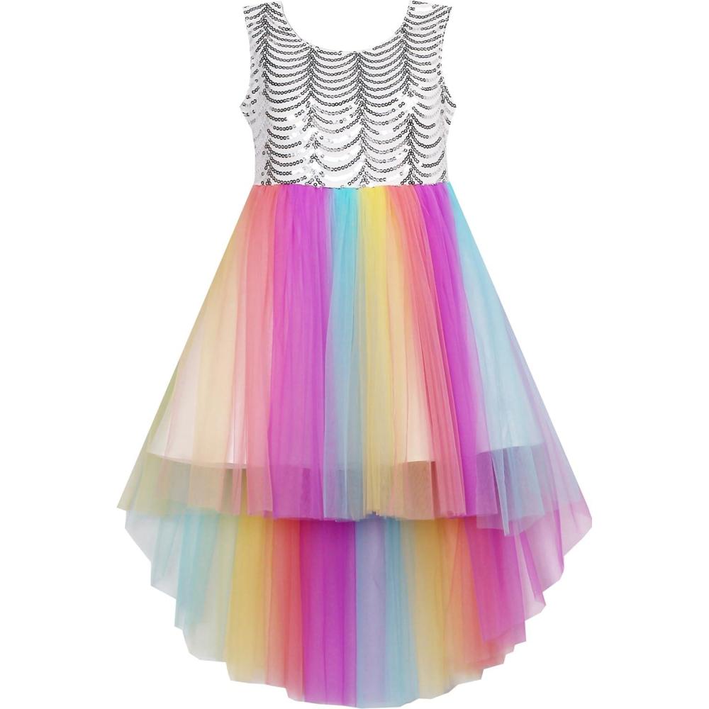 imageSunny Fashion Flower Girls Dress Unicorn Rainbow Pageant Princess PartyMulticolor