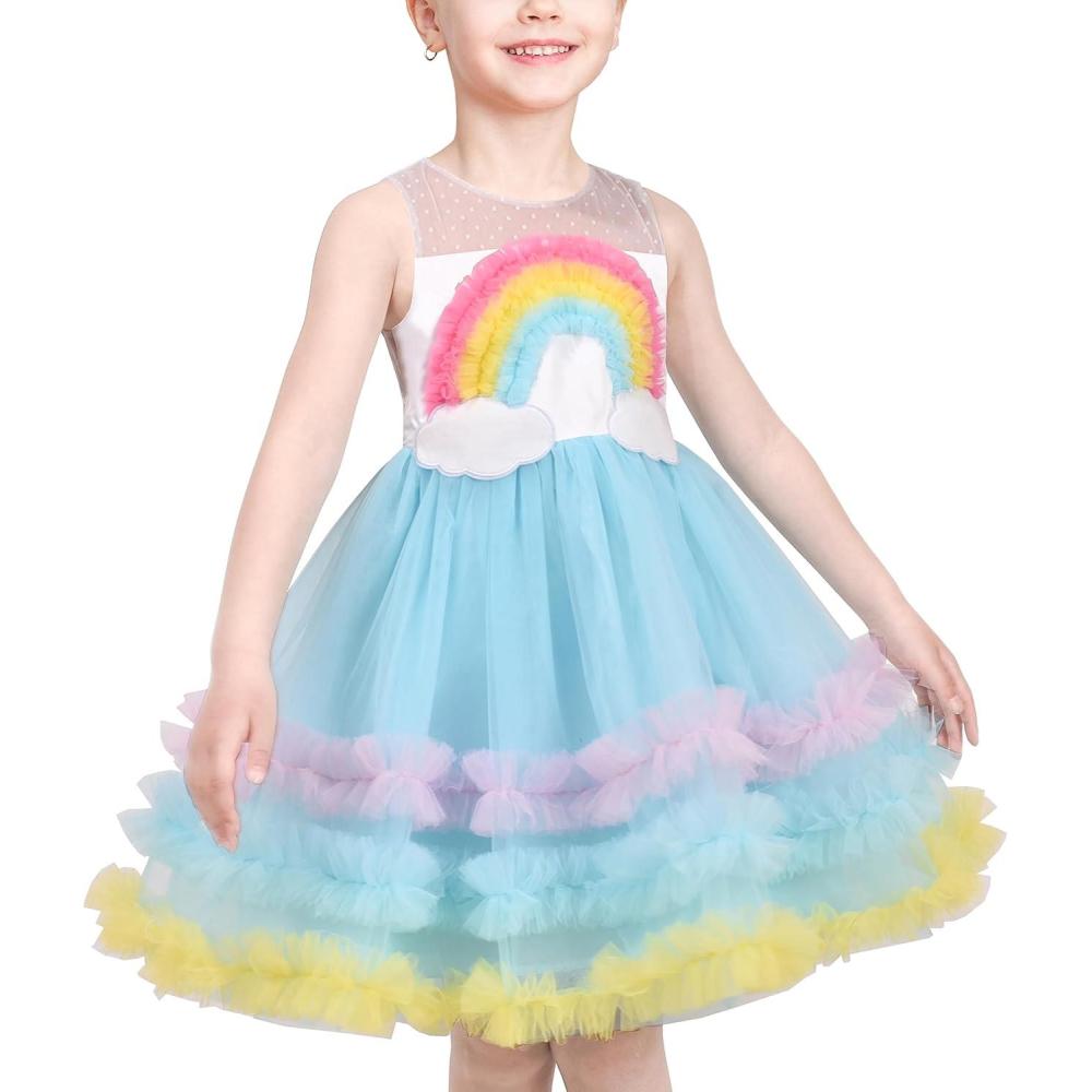 imageSunny Fashion Flower Girls Dress White Wedding Pageant Bridesmaid Gown Size 310Blue Rainbow