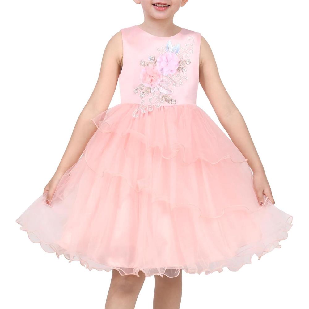 imageSunny Fashion Flower Girls Dress White Wedding Pageant Bridesmaid Gown Size 310Pink Embroidery