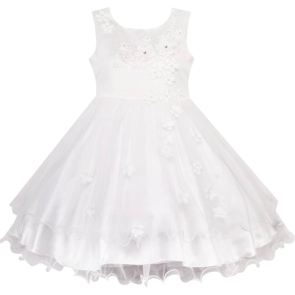 imageSunny Fashion Flower Girls Dress White Wedding Pageant Bridesmaid Gown Size 310White