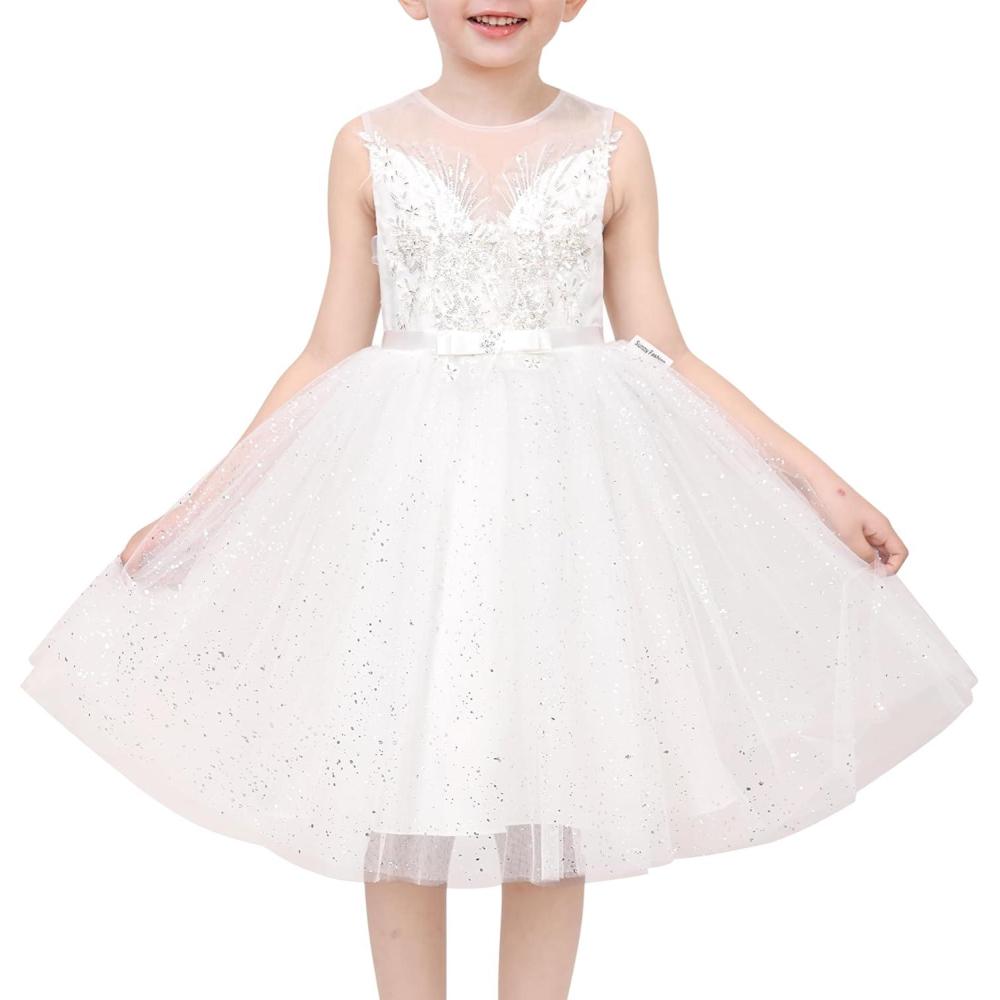 imageSunny Fashion Flower Girls Dress White Wedding Pageant Bridesmaid Gown Size 310White Rhinestone