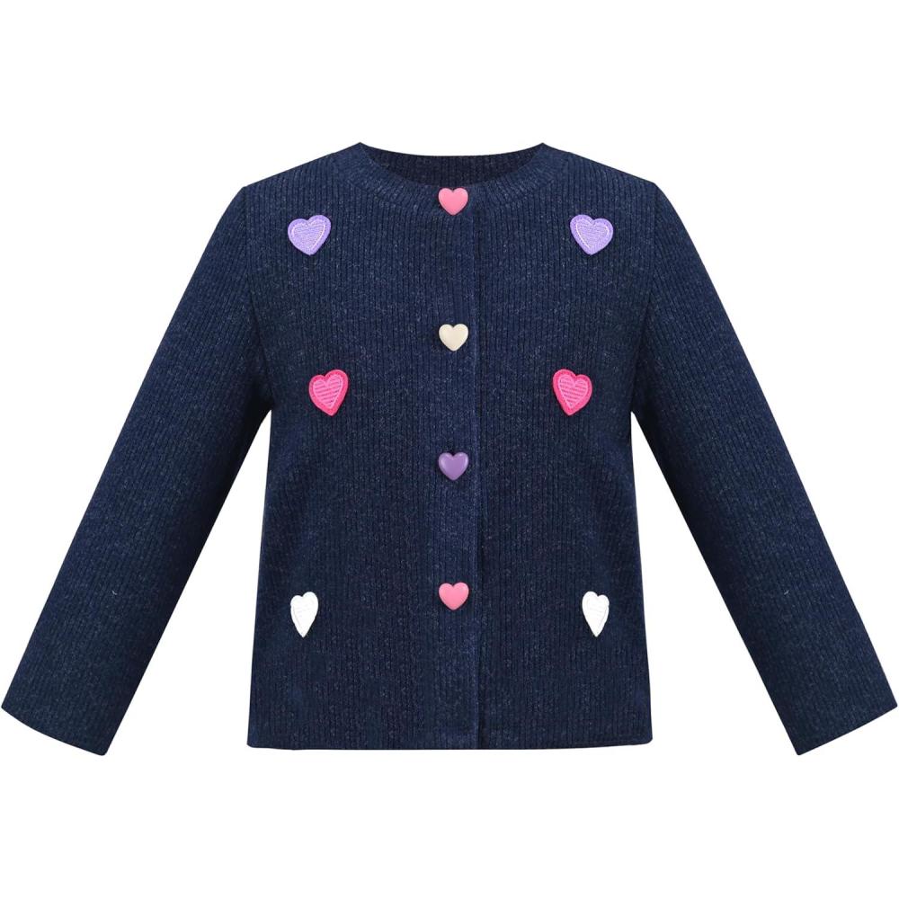 imageSunny Fashion Girls Cardigan Button Up Sweater Long Sleeve Warm Casual Knit JacketBlue Heart