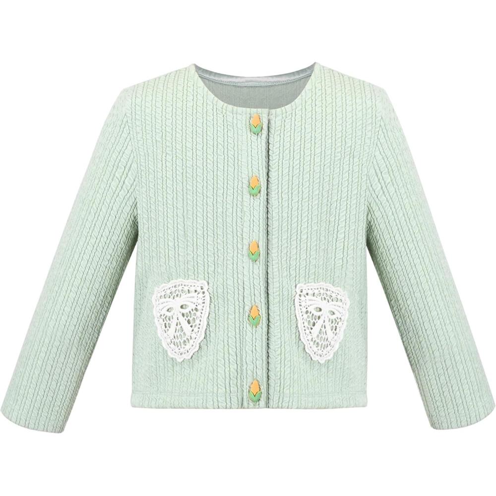 imageSunny Fashion Girls Cardigan Button Up Sweater Long Sleeve Warm Casual Knit JacketLight Green