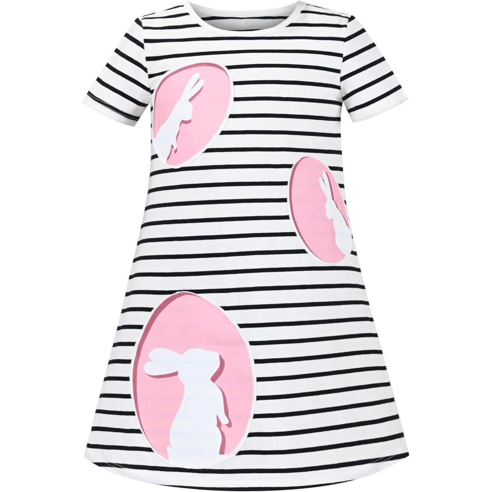 imageSunny Fashion Girls Casual Dress Cotton Short Sleeve Swan Embroidered Size 26White