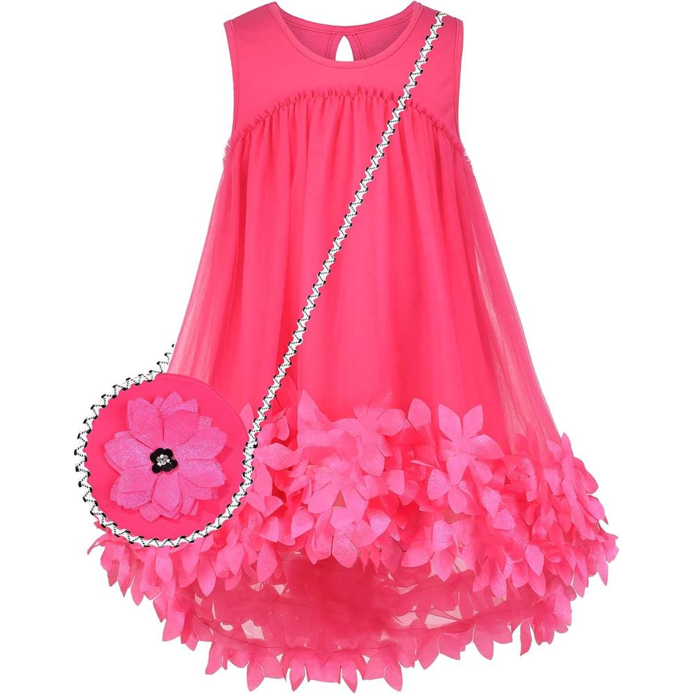 imageSunny Fashion Girls Dress Aline Cute Handbag White Princess Size 510Red Pink