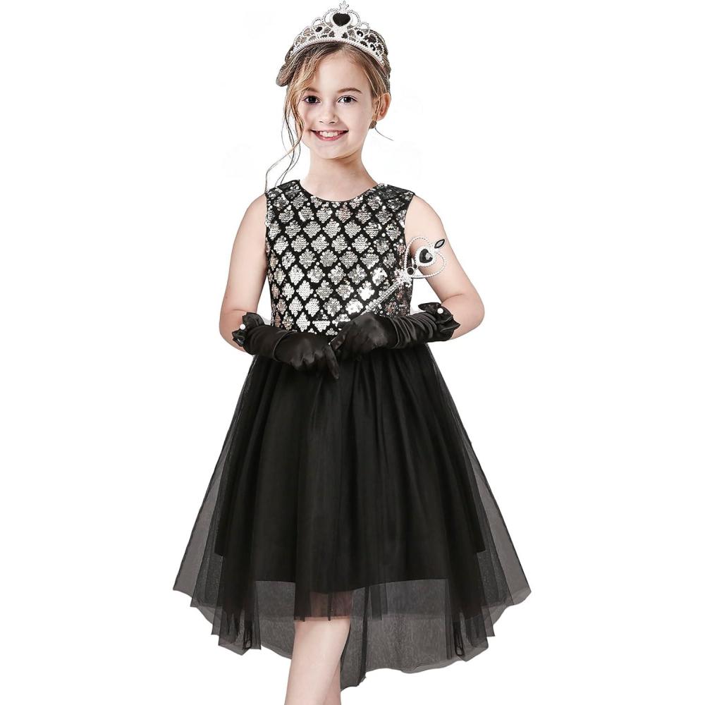 imageSunny Fashion Girls Dress Black HiLow Magic Wand Princess Crown Dress UpBlack Set