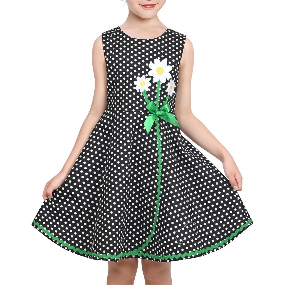 imageSunny Fashion Girls Dress Blue Flower PrintBlack Polka Dot