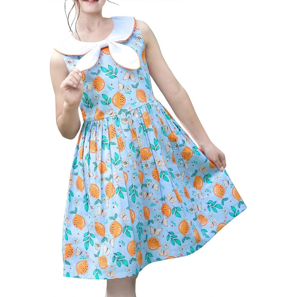 imageSunny Fashion Girls Dress Blue Flower PrintBlue Lemon