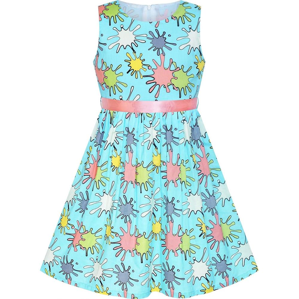 imageSunny Fashion Girls Dress Blue Flower PrintBlue Pink