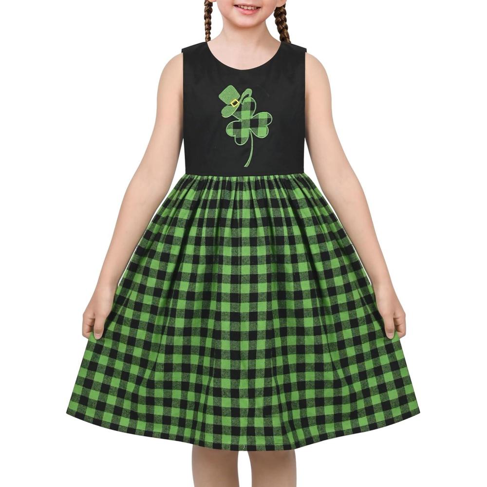 imageSunny Fashion Girls Dress Blue Flower PrintGreen Plaid