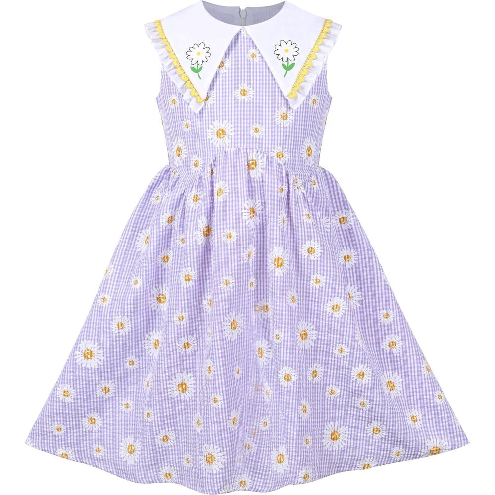 imageSunny Fashion Girls Dress Blue Flower PrintPurple Daisy