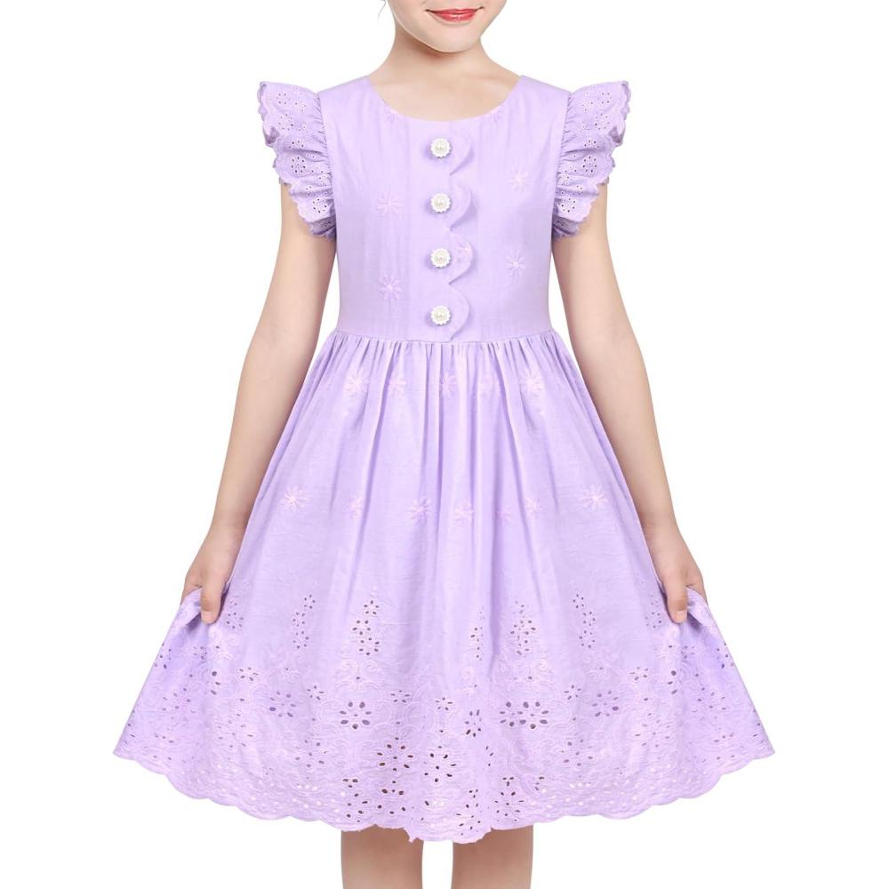 imageSunny Fashion Girls Dress Blue Flower PrintPurple Lace
