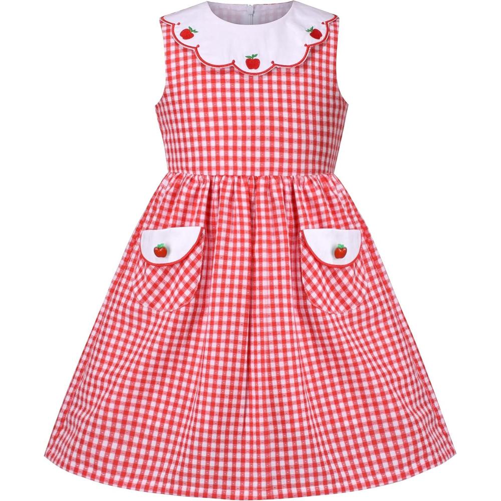 imageSunny Fashion Girls Dress Blue Flower PrintRed Plaid