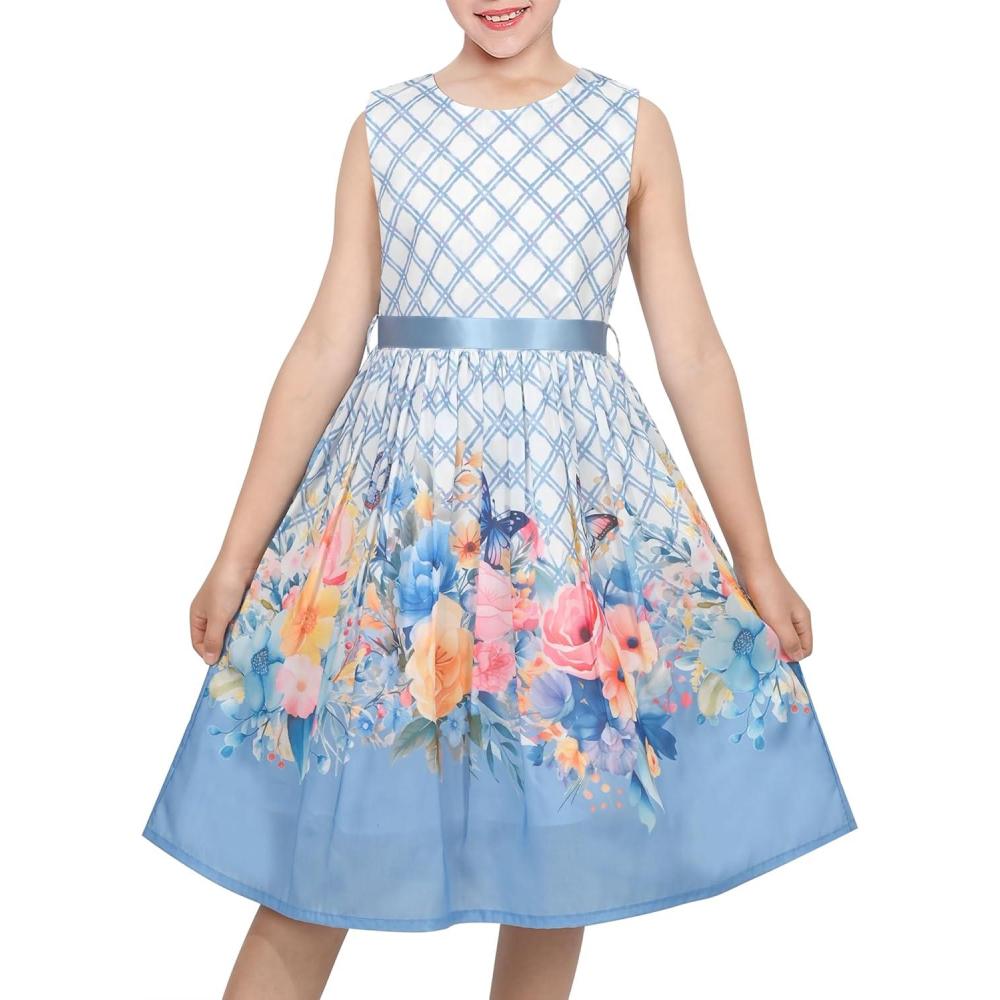 imageSunny Fashion Girls Dress Blue Flower PrintSky Blue
