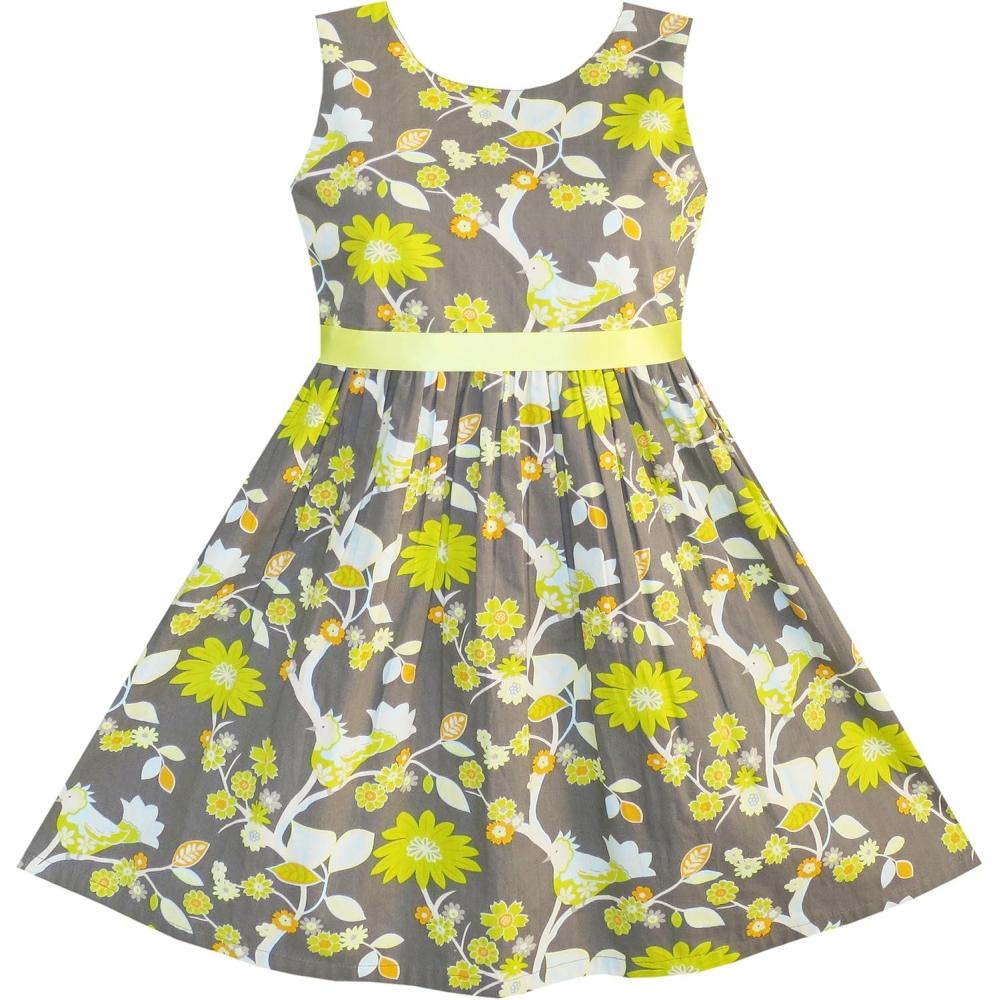 imageSunny Fashion Girls Dress Blue Flower PrintYellow