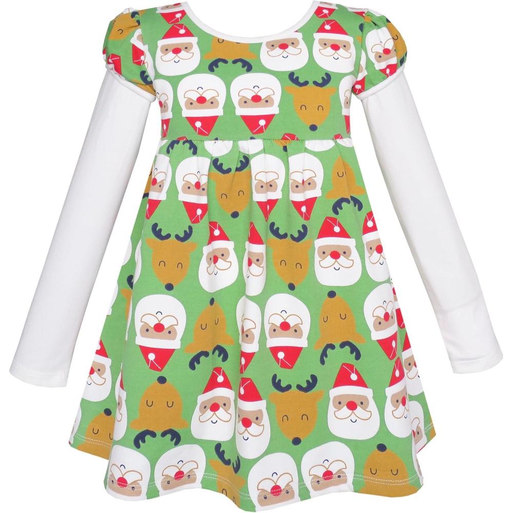 imageSunny Fashion Girls Dress Christmas Santa Reindeer 2in1 Top Dress Size 28