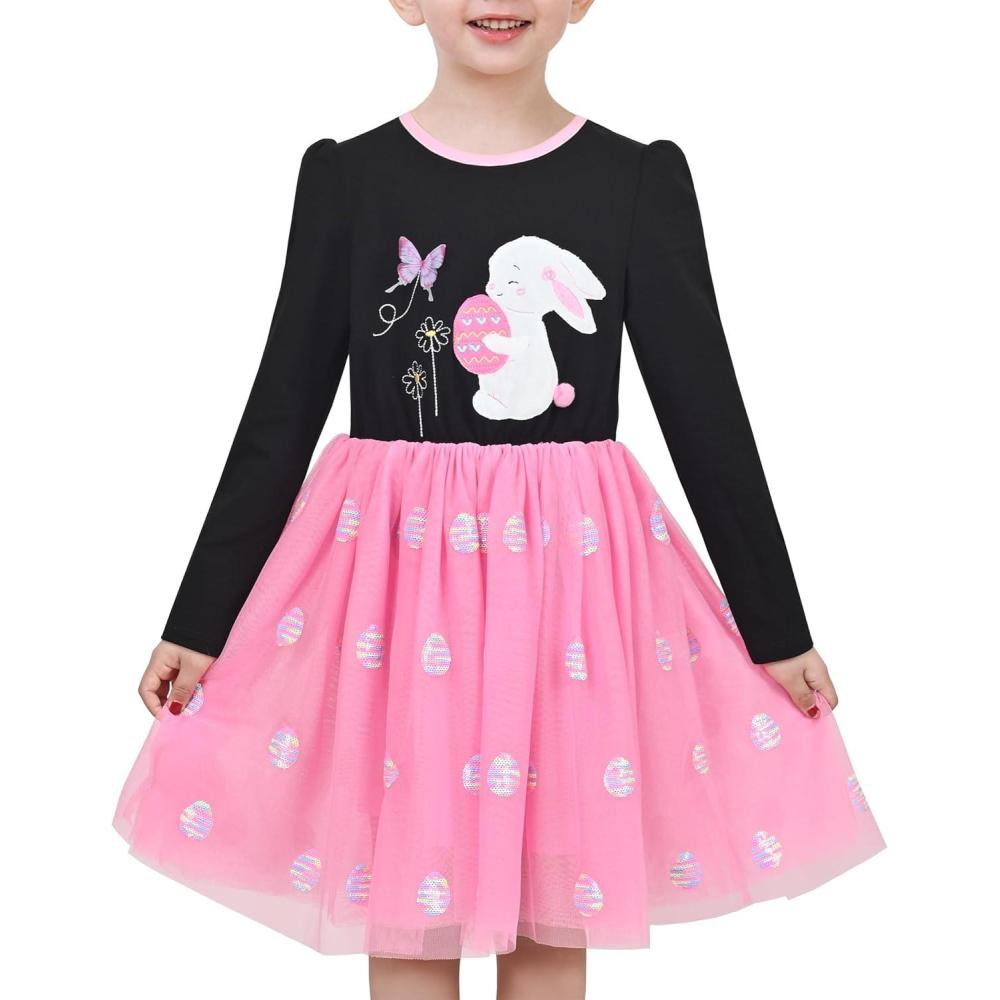 imageSunny Fashion Girls Dress Daisy Embroidered Long Sleeve Purple Party Dress SmilePink