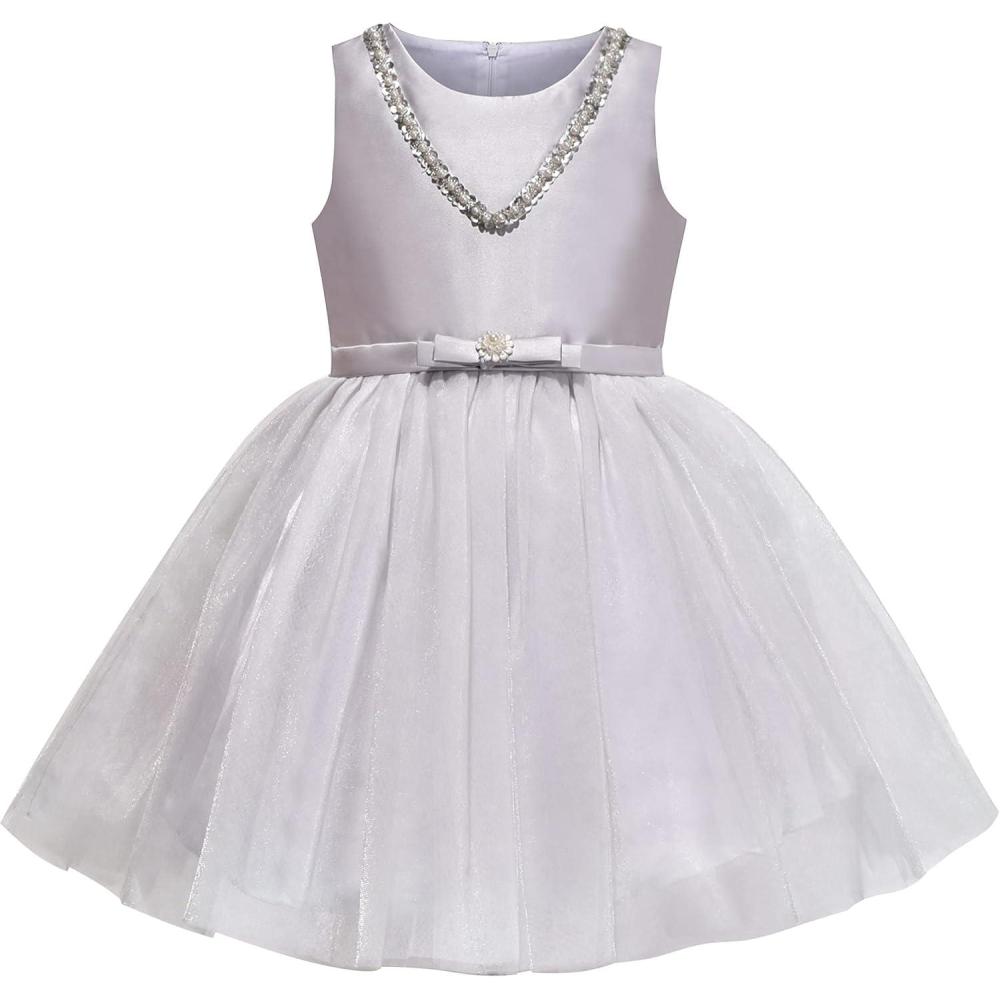 imageSunny Fashion Girls Dress Elegant Design Princess Wedding Bow Tie Flower