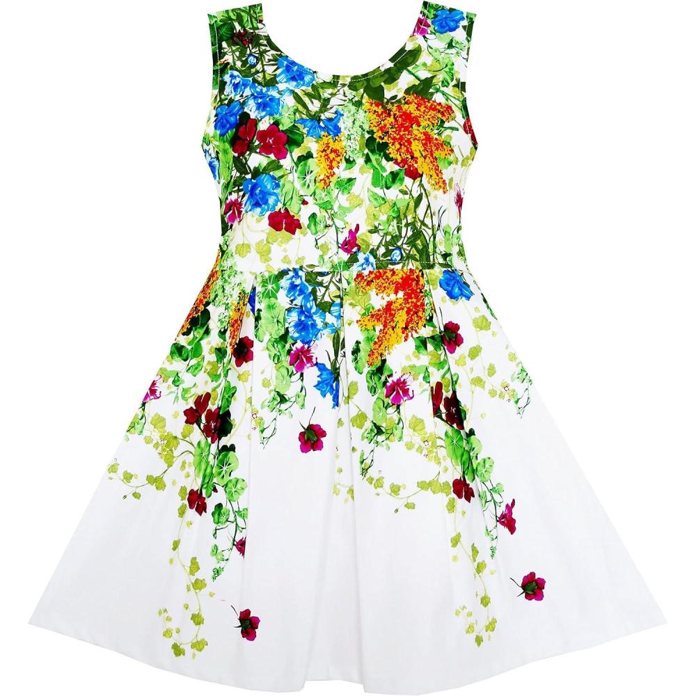 imageSunny Fashion Girls Dress Elegant Princess Blooming Vine Ivy Flower Leaves
