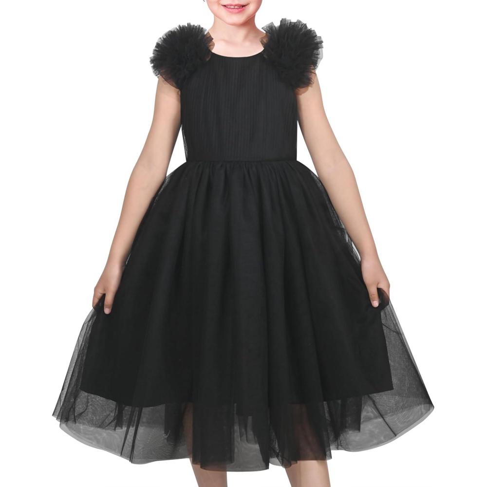 imageSunny Fashion Girls Dress Glitter Sequin Wedding Bridesmaid Pageant Size 414Black Puff Sleeve